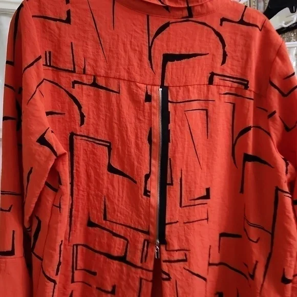 Ali Miles Artsy Art to wear Blouse XL Zipper Back Ruffle Sleeve Collegiate Lux - Picture 13 of 14